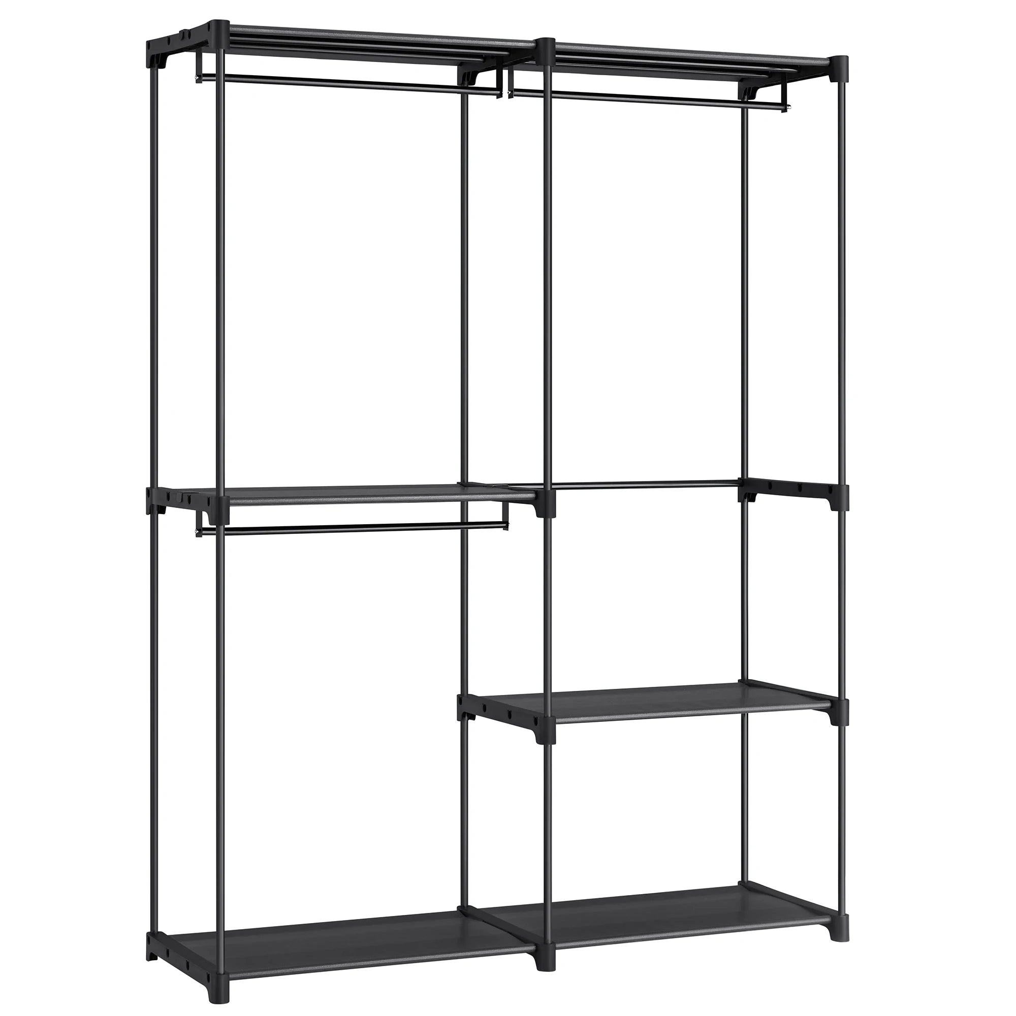 Offener Kleiderschrank – Stahlgestell mit 3 Kleiderstangen & Regalen – Stabil & Platzsparend – 138x43x182 cm